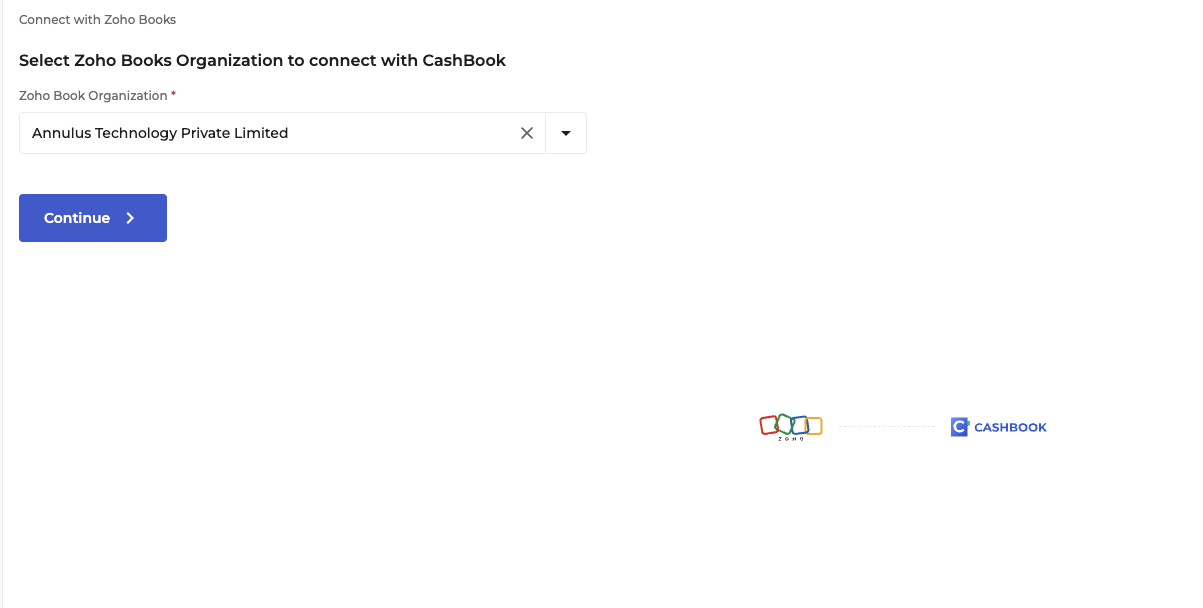 Select Organisation Zoho Integration Select Organisation